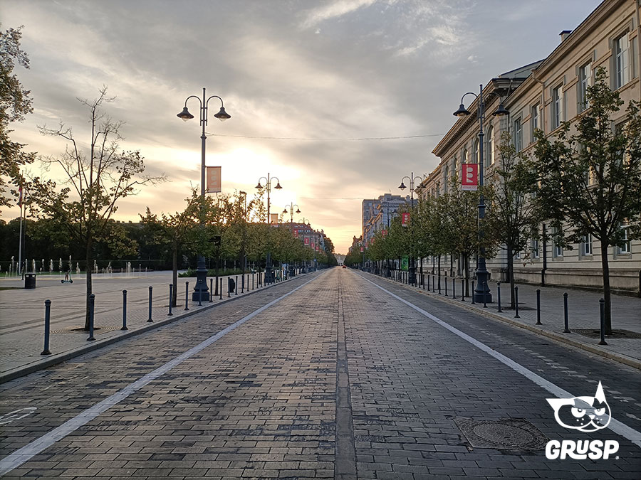 The main street of Vilnius at sunrise